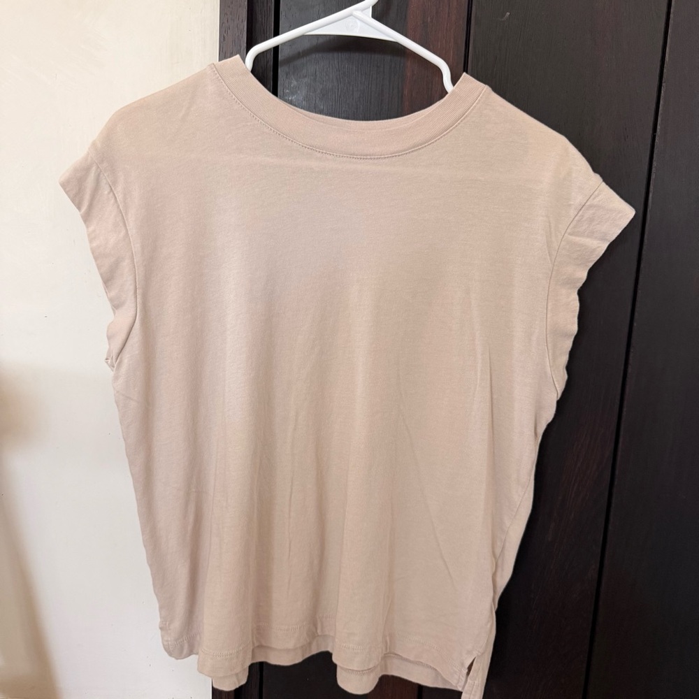 Women's cap sleeve Crewneck Top - Neutral Beige